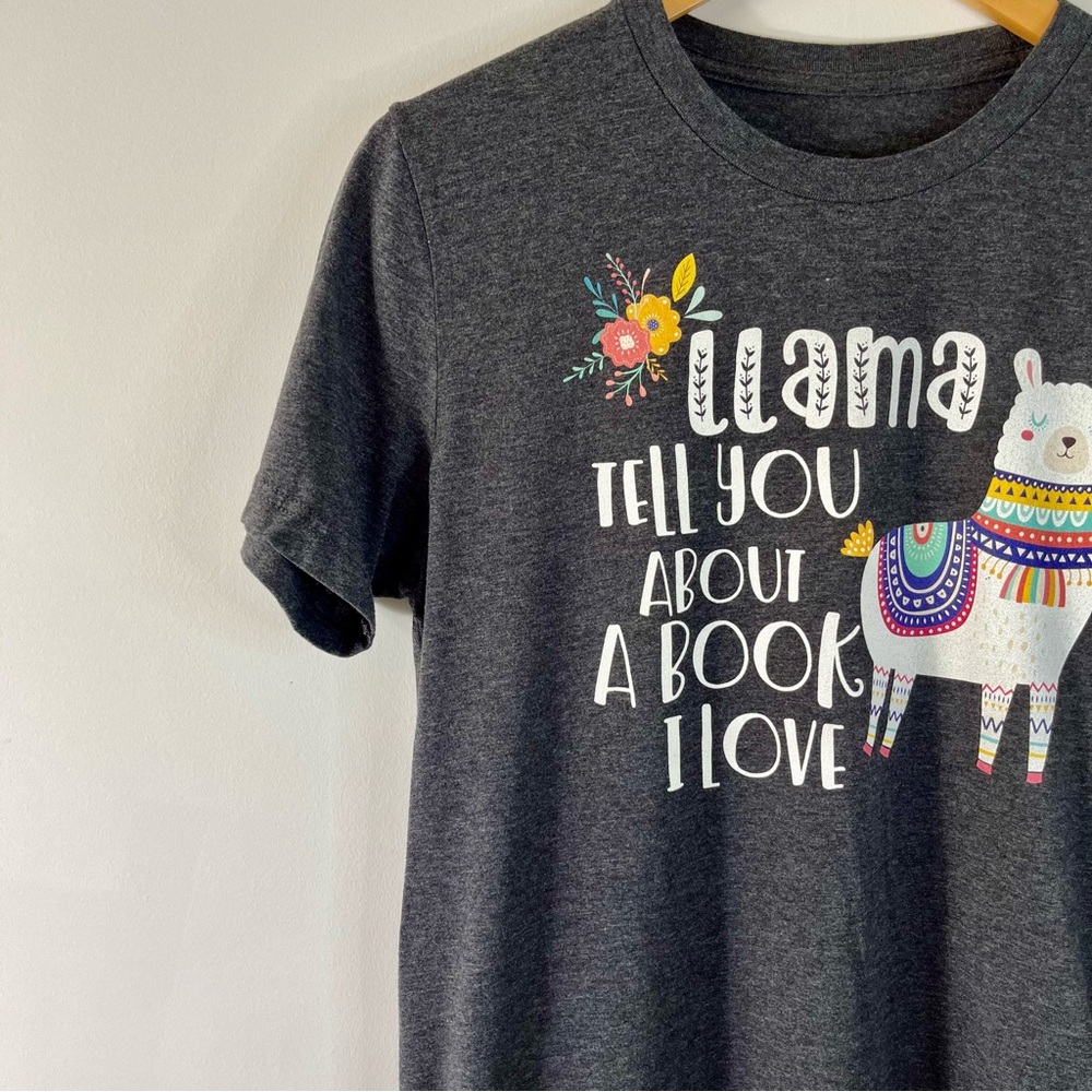 Women’s Bella Canvas Unisex Llama Tell You About a Book I Love Graphic T-shirt